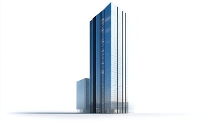 Obraz premium Contemporary office tower with sleek vertical lines and reflective glass design, isolated on white background