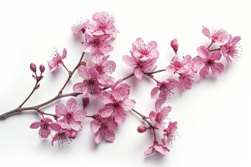 Obraz premium Pink Cherry Blossom Branch Isolated On White Background