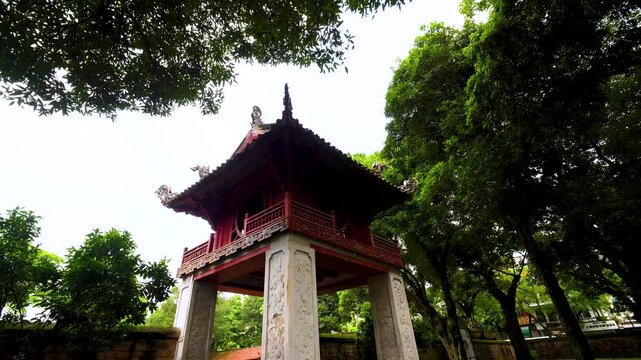 view of Khue Van Cac pavilion in Temper of Literature or Van Mieu - Vietnam's first national university in Hanoi city, Vietnam.