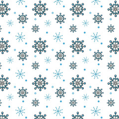 Seamless vector pattern with snowflakes of different types and sizes