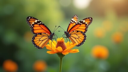 Fototapeta premium Captivating Monarch Butterflies Together on a Sunny Flower