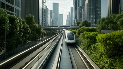 Fototapeta premium High-Speed Rail Through Urban Greenery 