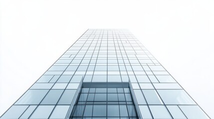 Fototapeta premium Modern high-rise office building with glass fade and vertical design, isolated on white background