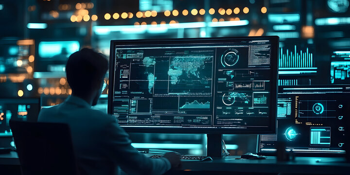 Concepto de seguridad en internet y comercio electrónico. Mujer con ordenador y símbolos de candado cerrado oscuridad - Powered by Adobe