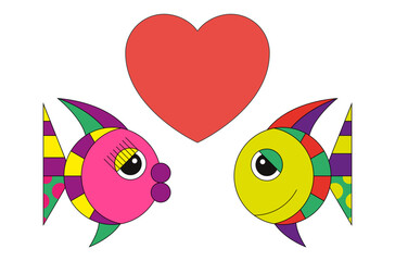 Two colorful fish in love vector illustration. Space for text	