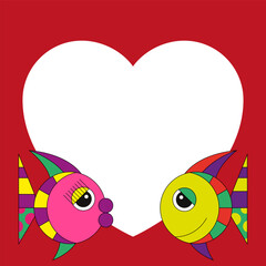 Two colorful fish in love vector illustration. Space for text