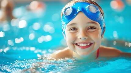 Naklejka premium child swimmer in the pool l. Healthy lifestyle