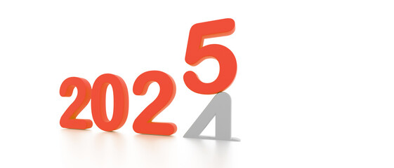 new year, happy new year 2025, 3d illustration of 2025 red 3d text turning year from 2021 to 2022. white background with empty space for tex