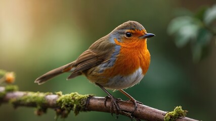 Fototapeta premium Robin Redbreast on Branch with Blurred Background - Bird Photography