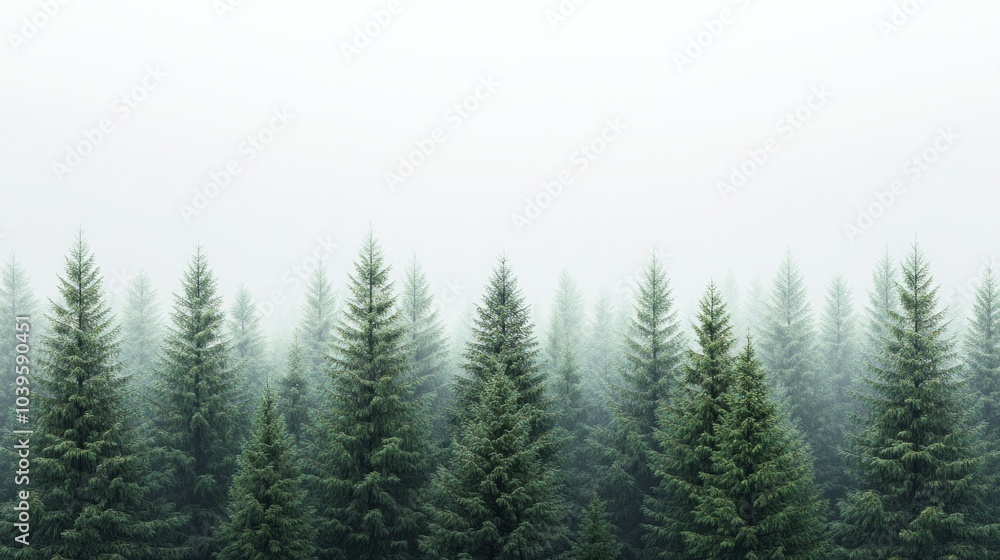 Poster a forest of trees with a foggy sky in the background