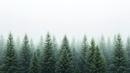 Fototapeta premium A forest of trees with a foggy sky in the background