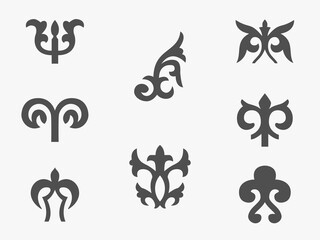 Patterns consisting of rhythmic ordered elements peculiar to Kazakh folk art. Set of vector national ornaments of Kazakhstan, Turkic peoples. Part 2