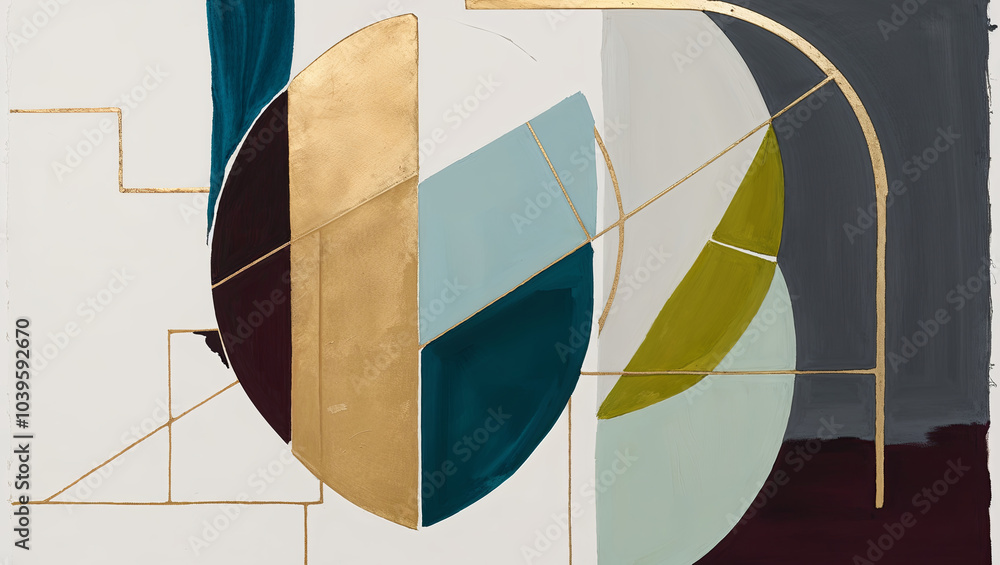 Wall mural Abstract Geometric Composition in Gold, Teal, and Burgundy