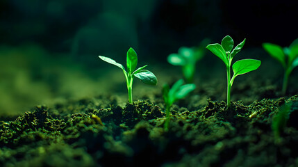 Fresh Green Seedlings Growing in Dark Soil
