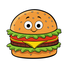 Vector illustration of a tasty hamburger in a funny style