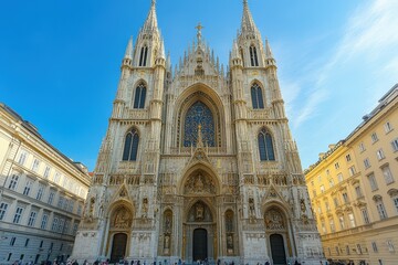 Obraz premium Cathédrale Notre-Dame de Rouen (Rouen Cathedral) at sunrise. Beautiful simple AI generated image