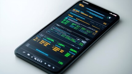 Smartphone displaying fantasy football points system with football stats, isolated on white background