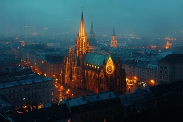 Obraz premium Cathedral of St. Michael and St. Gudula - medieval Roman Catholic church in central Brussels, Belgium. Beautiful simple AI generated image