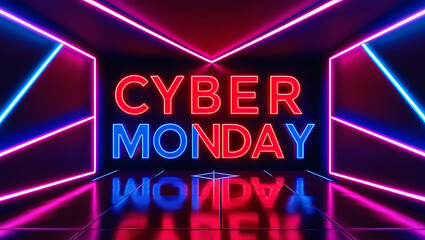 Futuristic Neon Cyber Monday Sale Background – Vibrant Tech Shopping Theme with Bold Red and Blue Lighting for Promotions and Ads.