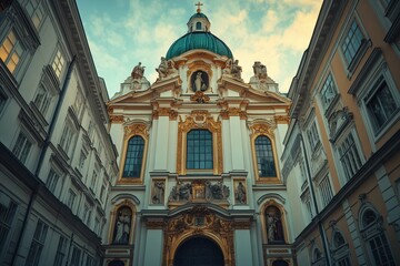 Obraz premium Cathedral of St. Michael and St. Gudula - medieval Roman Catholic church in central Brussels, Belgium. Beautiful simple AI generated image
