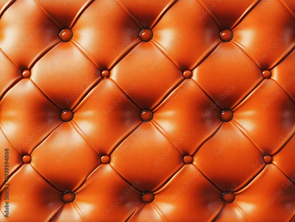 Wall mural a close-up of a tufted, glossy orange leather surface with buttons.