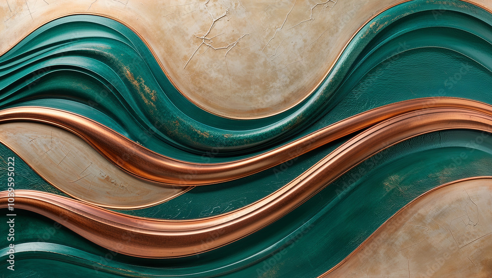 Wall mural Abstract Wavy Gold and Green Pattern