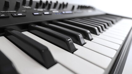 Electric keyboard with sleek black and white keys, isolated on white background