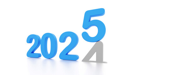 happy new year, happy new year 2025, 3d illustration of 2025 blue 3d text turning year from 2021 to 2022. white background with empty space for tex