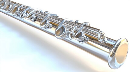 Fototapeta premium Elegant silver flute, reflecting light, isolated on white background