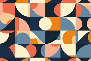 Colorful geometric shapes on a dark background in a seamless pattern