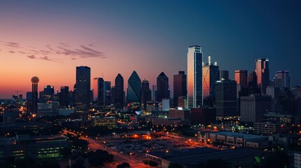 Obraz premium Bustling City Skyline at Dusk with Skyscrapers
