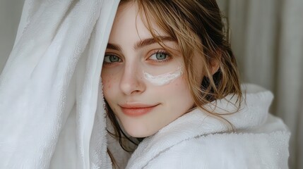 Obraz premium Radiant Woman in White Toweling Wrap