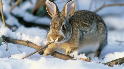 Fototapeta premium Close-Up of Rabbit in Thick Winter Fur