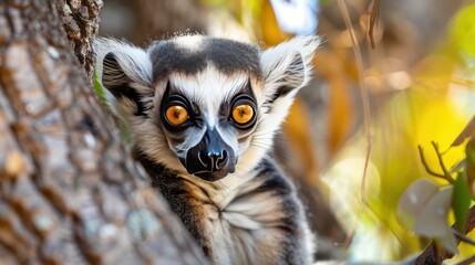 Close-up of a Lemur Sitting on a Branch