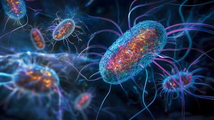 Ancient microbes under microscope reveal intricate cellular structures, showcasing their mysterious and ancient nature, ideal for scientific and educational content.