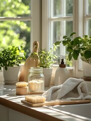 Eco Friendly Cleaning Tools In A Bright Modern Kitchen Setting