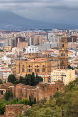 Naklejka premium Malaga cityscape with beautiful Cathedral, Spain