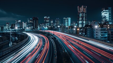 Obraz premium Long Exposure of Bustling Highway at Night