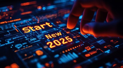 Obraz premium A Fresh Start for 2025,New Year, New Beginnings,Touching the Future: Embarking on a New Year,Start 2025 with a Tap,A Digital Touch,Business and Technology