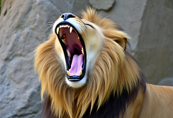 roaring lion with open mouth