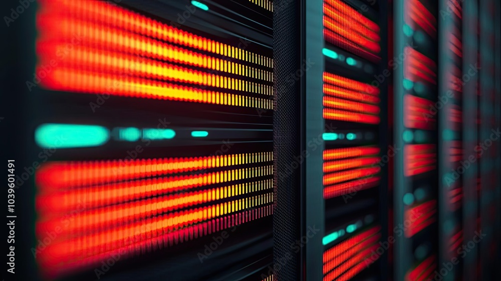 Poster colorful digital data visualization in modern technology setting.