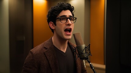 Captivating Voice Acting Session,Behind the Scenes of Voice Over Recording:Voice Actor in the Recording Studio,Passionate Voice Over Performance.