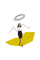 Fototapeta premium Creative vertical collage picture image young business lady dreamy focused office statistics startup increase success