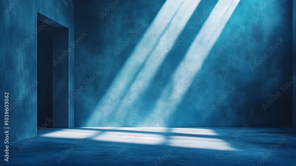 Poster mesmerizing blue gradient backdrop with dramatic spotlight and shadows in 3d rendering