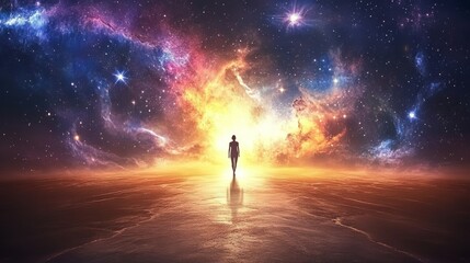 Obraz premium Cosmic Consciousness-Journey to Enlightenment: Celestial Passage,Gateway to the Universe,Stardust Soul.Concept of spiritual enlightenment, cosmic journey, personal transformation, inner peace.