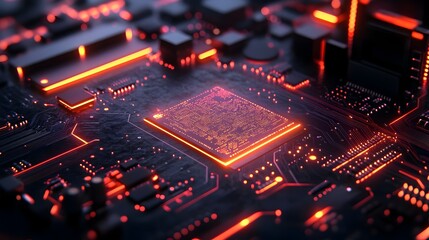 Obraz premium Glowing Digital Circuit Board in Futuristic 3D Rendering