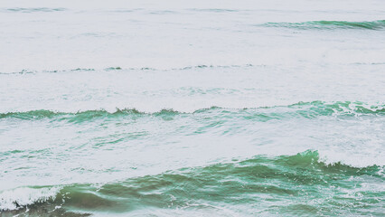 Real photo sea water waves, abstract background, nature power, pale light contrast green matte more