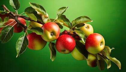 Apples on a branch on a green background