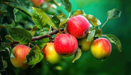 Apples on a branch on a green background