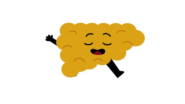 Illustration of a happy pancreas character with closed eyes and open arms, representing organ health and wellness.